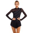 thumbnail image 2 of Sxiwei Robe de Danse Ballet Patinage Artistique à Manches Longues avec Strass Brillants pour Femmes, Noir P, 2 of 7