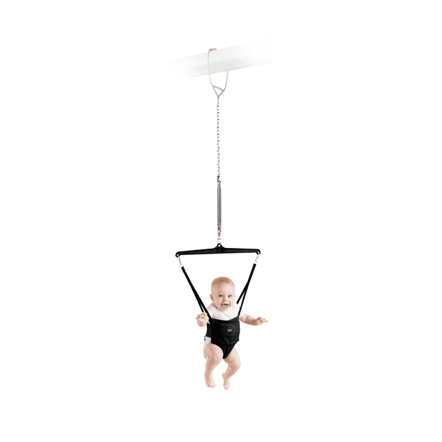 Jolly Jumper Iconic - Original Baby Exerciser with Door Clamp – Black Saddle | Develop Balance, Coordination & Muscle Strength | 100% Canadian Owned