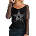 thumbnail image 5 of TSADFHJI Hauts d'Été pour Femmes Tendance 2024 Grande Taille Léger Chandail Aguichant Manches Longues Design en Tulle Rhinestine Col Rond Automne Hiver Décontracté Chemise à Bretelles pour Fête TTTG Noir, 5 of 5