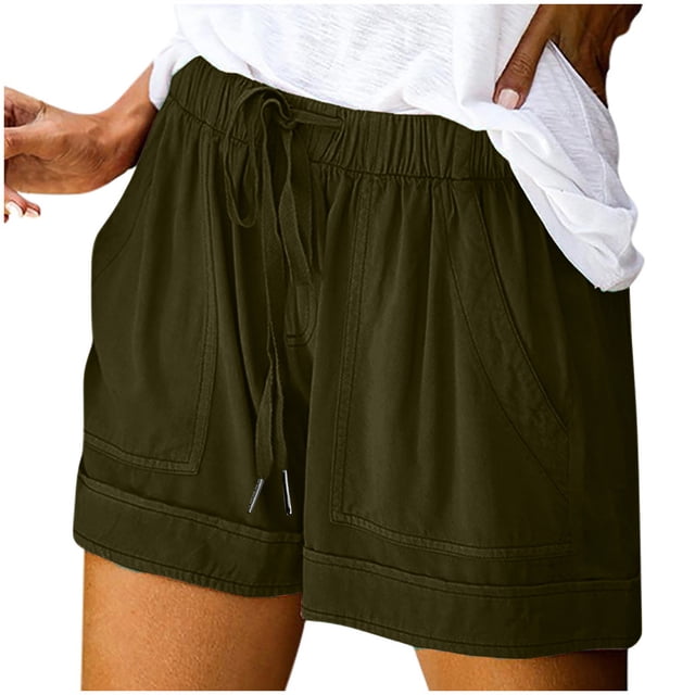 Plebaso Women's Plus Size Shorts Summer Drawstring Casual Shorts Plain Lightweight Shorts with Pockets