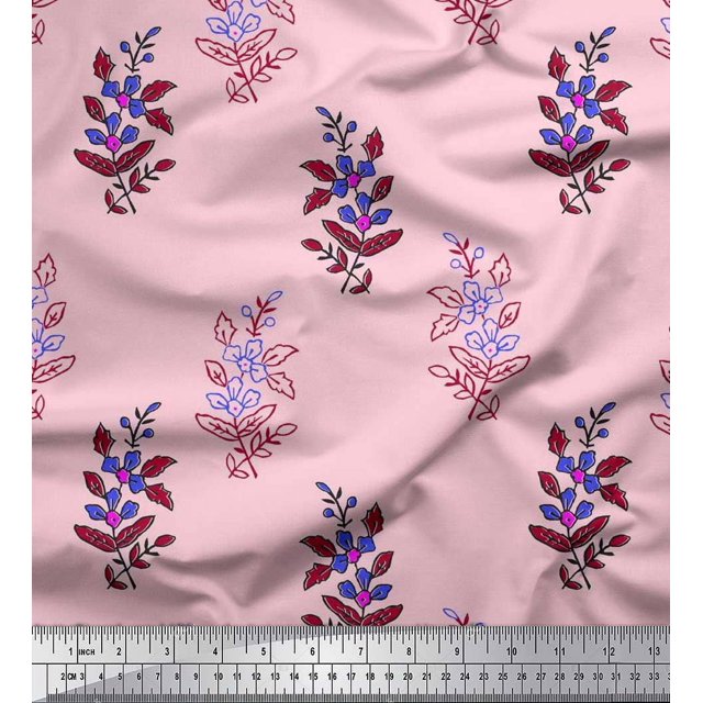Soimoi Viscose Chiffon Fabric Leaves & Floral Block Decor Fabric Printed Yard 42 Inch Wide