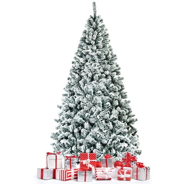 Patiojoy 7.5' Hinged Artificial Christmas Tree Unlit w/ Metal Stand Premium Snow Flocked