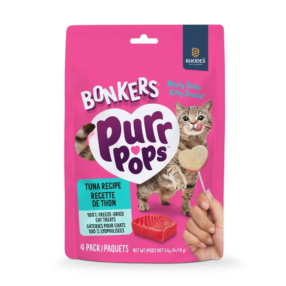Gâteries pour chat sur bâton Purrpops BONKERS, saveur Thon favori, emballage de 4