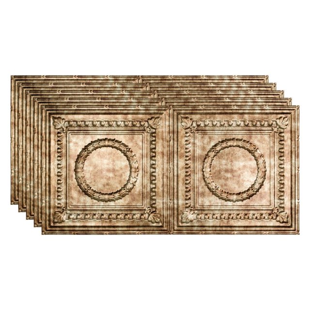 Fasade Rosette Vinyl 2ft x 4ft Glue Up Ceiling Panel Bermuda Bronze 5 Pack
