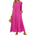 thumbnail image 2 of AherBiu Robe pour Femmes Décontractée à Col Rond, Robe Maxi Fluide à Manches Courtes, Robe Longue Ample avec Poches, 2 of 6