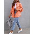 thumbnail image 2 of SEARIPE Women‘s Casual Denim Jacket Frayed Hem Ripped Long Sleeve Jean Jacket With Pockets Pink M, 2 of 5