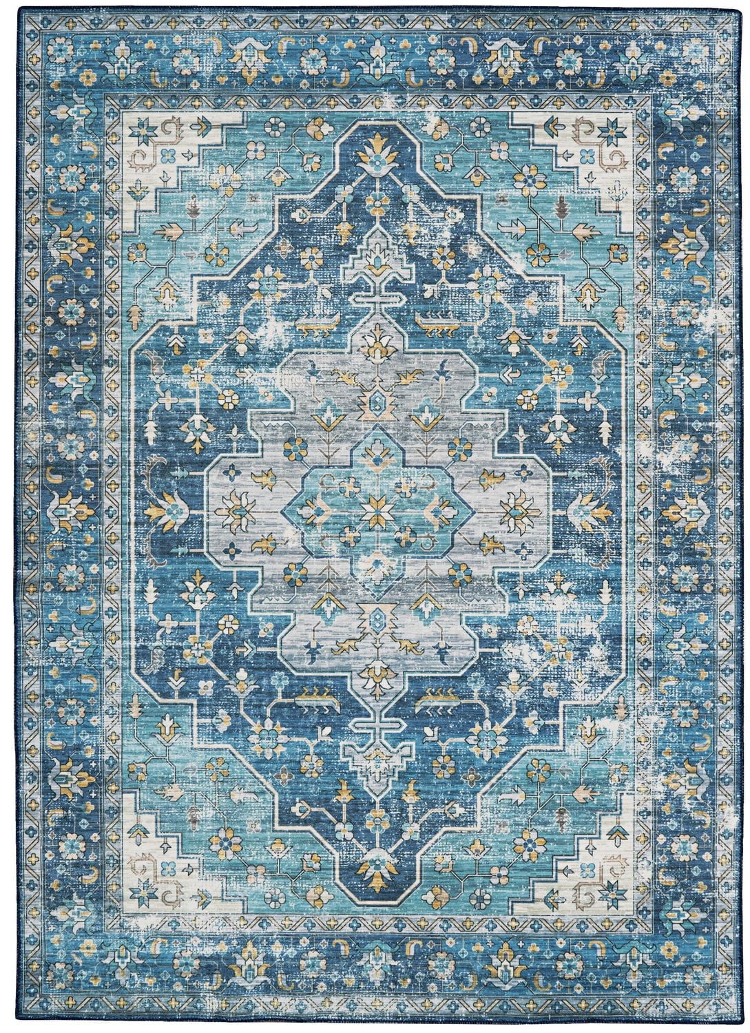 Tapis lavable Sariah 5 pi x 7 pi sarcelle et ivoire