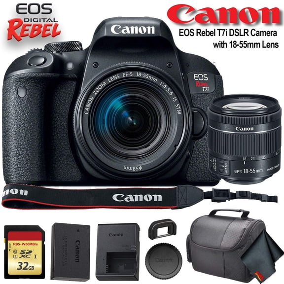 Canon EOS Rebel T7i DSLR Camera with 18-55mm Lens (Intl Model) - Starter Bundle