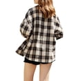 thumbnail image 3 of Women Plaid Flannel Shirt Jacket Button Down Lapel Long Sleeve Shirts Blouse Shacket Cardigan Coats Fall Spring Clothes, 3 of 7