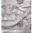 thumbnail image 1 of Soimoi Gray Cotton Voile Fabric Direction Compass & Lighthouse Map Print Fabric by the Yard 42 Inch Wide, 1 of 1