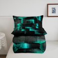 thumbnail image 4 of YST Neon Teal and Black Full Comforter Set for Boys Girls,3D Checkered Geometric Bedding Set,Abstract Square Grid Comforter Set Breathable Soft,Glowing Geometry Quilt Bed Set 3Pcs, 4 of 5