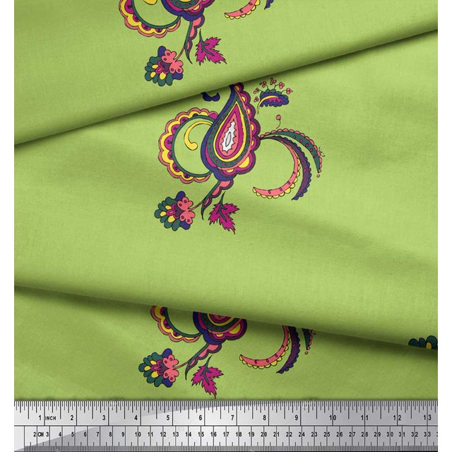 Soimoi Green Velvet Fabric Paisley Ethnic Decor Fabric Printed Yard 58 Inch Wide
