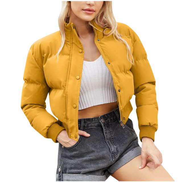 XZNGL Woman Short Long Sleeve Stand Collar Warm Casual Bread Down Jacket