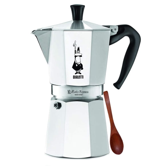 Original Bialetti Machine à Espresso 9 Tasses Moka Express et Cuillère Mélangeuse d'Espresso Petite en Bois Zonoz (9 Tasses, 18,5 fl oz, 550 ml)