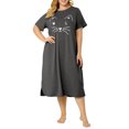thumbnail image 1 of Agnes Orinda Nuisettes pour Femmes Grande Taille Col Rond Manches Courtes Pyjama à Imprimé Chats avec Poche 4X Gris Foncé, 1 of 7