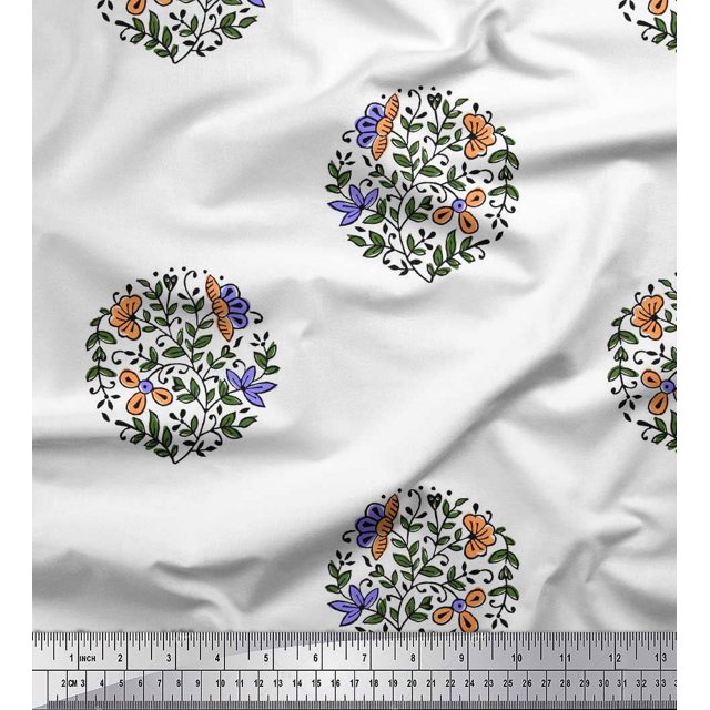 Soimoi Modal Satin Fabric Leaves & Floral Block Print Sewing Fabric Yard 42 Inch Wide