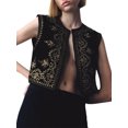 thumbnail image 1 of Diconna Gilet pour Femmes, Sans Manches à devant Ouvert avec Broderie de Fleurs et Paillettes, Gilet d'Extérieur pour la Rue Cual, 1 of 9