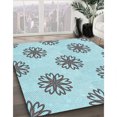 thumbnail image 3 of Ahgly Company Tapis d'Intérieur Lavable à la Machine, Carré, Transitionnel, Bleu Cadet Vert, Tapis de Zone, 4 Pieds Carré, 3 of 7