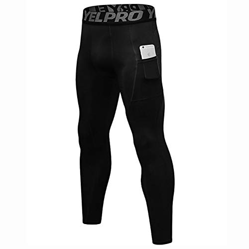 LANBAOSI Men Compression Pants Athletic Sport Base Layer Male Quick Dry Sport Gym Leggings Tights with Phone Pocket Size X-Large