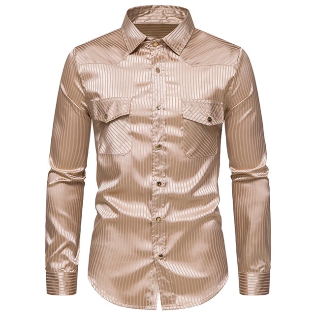 Chemise en Denim Homme Décontractée Unie Mode Sport Rayée Double Poche Manches Longues Chemise à Pression Chemise pour Homme Décontractée