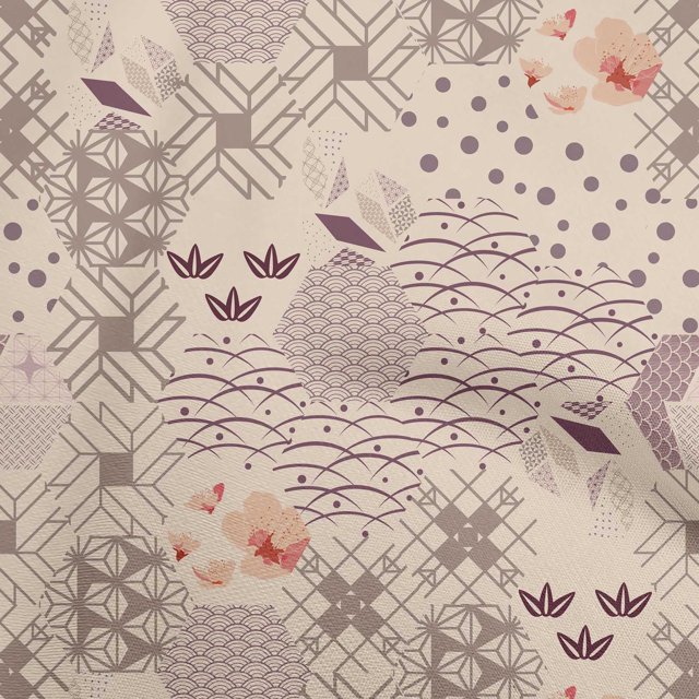 oneOone Rayon Light Brown Fabric Asian Japanese Pattern Dress Material Fabric Print Fabric By The Yard 56 Inch Wide