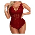 thumbnail image 2 of Kmbangi Women Plunging Neckline See-through Bodysuit Backless Lace Teddies, 2 of 6