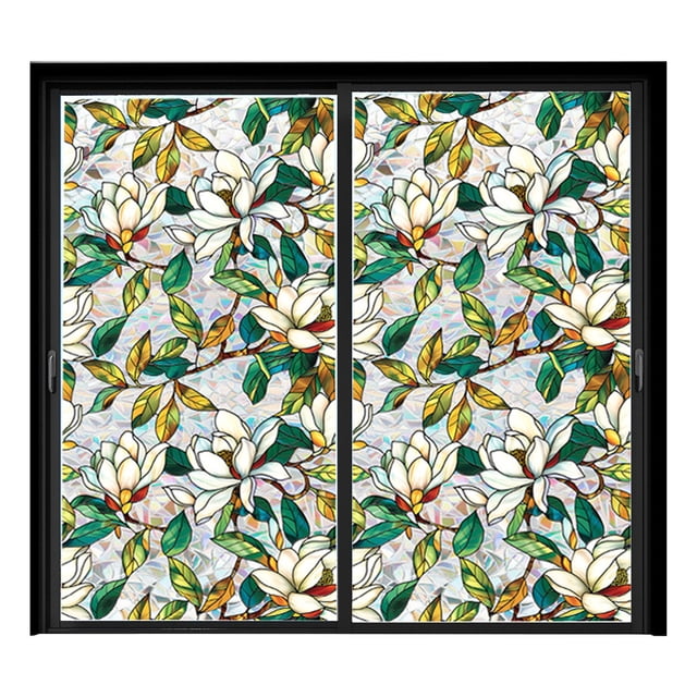 Rainbow Floral Static Cling Window Film Removable Decal For Glass Doors Privacy Sticker Botanical Designs No Sun Blocking