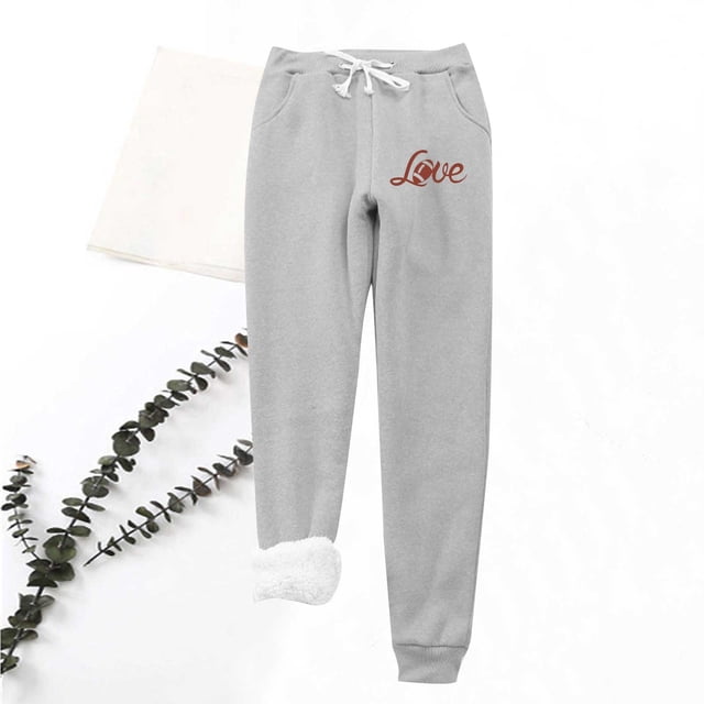 LSLJS Women's Love Printing Leggings with Elastic Drawstring Pockets Thick Warm Pants