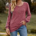 thumbnail image 2 of CEHVOM Women's Round Neck Stripe Matte Solid Color Button Splicing Long Sleeved T-shirt Top Clearance, 2 of 4