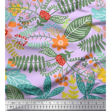 Soimoi Satin Silk Fabric Leaves & Floral Artistic Fabric Prints by Yard 42 Inch Wide