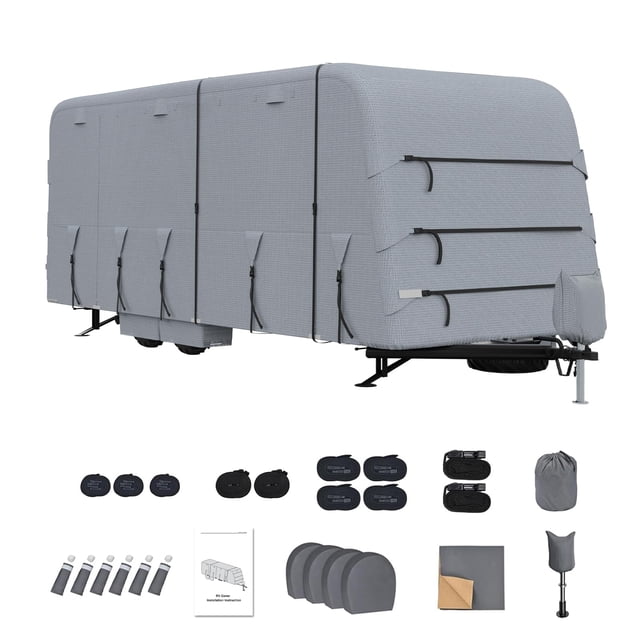 GloryStar All-Season Motorhome Cover, Fits 18-20FT & 20-22FT RVs, Breathable Rip-Stop 4-Ply Material, Windproof Straps, UV Resistant Protection