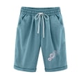thumbnail image 1 of Timegard Plus Size Shorts for Women Cotton Linen Elastic Waist Drawstring Ruched Casual Loose Shorts, 1 of 5