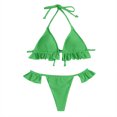 thumbnail image 3 of Womens Swimsuits Two Piece Women's Solid Color High Waist Classic Ruffled Sexy Split Bikini Swimsuit Swimsuit Plus Size on Clearance, 3 of 6