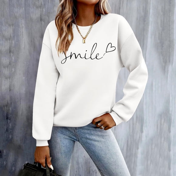 ZMFXJPE Sweat Shirt for Women Spring Sweatshirts for Women Long Sleeve Sweater for Women Plus Size Sweatshirt, White, L