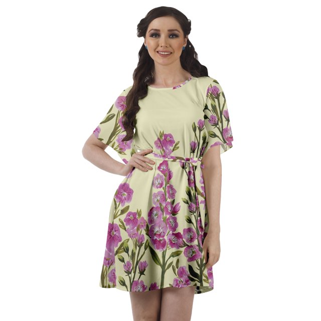 Moomaya Robe Femme Imprimée Col Bijou Ligne A Décontractée Ample Tunique Courte Bohème