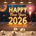 thumbnail image 1 of Decorative Design New Year Banner Colorful Theme Celebration Banner Balloon Decoration Fireworks Party Banner for New Year Party Festival Gathering Event, 1 of 5