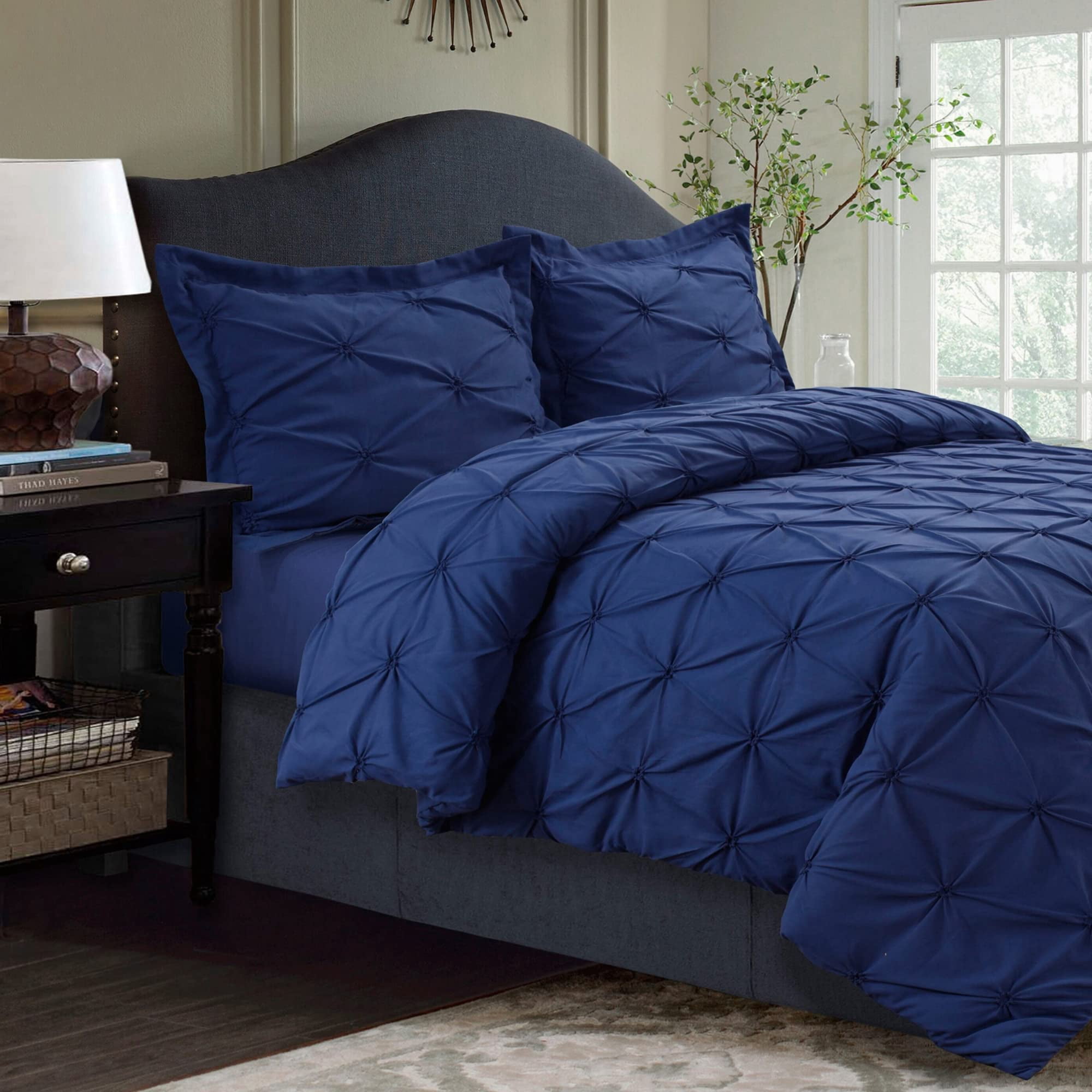 Tribeca Living Twin Duvet Cover Set, Plain Bed Set, Pintuck Microfiber, Wrinkle Resistant, Two Piece Set Includes One Duvet Cover and Sham Pillowcase, Sydney/Moonlight Blue