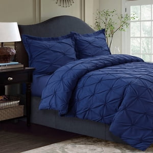 Tribeca Living Twin Duvet Cover Set, Plain Bed Set, Pintuck Microfiber, Wrinkle Resistant, Two Piece Set Includes One Duvet Cover and Sham Pillowcase, Sydney/Moonlight Blue