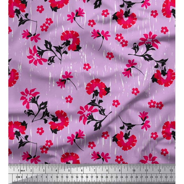 Soimoi Poly Georgette Fabric Leaves & Floral Artistic Print Fabric by Yard 42 Inch Wide
