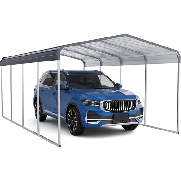 Abri d'Auto en Métal Robuste 12 X 20 Pi - Toit Galvanisé et Cadre Robuste, Abri Extérieur pour Véhicules, Voitures, Camions, Bateaux et Tracteurs
