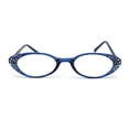 thumbnail image 3 of Lunettes de Lecture pour Femmes en Forme d'Oeil de Chat Ovales Cloutées de Strass avec Étui Rigide Bleu +2,75, 3 of 4