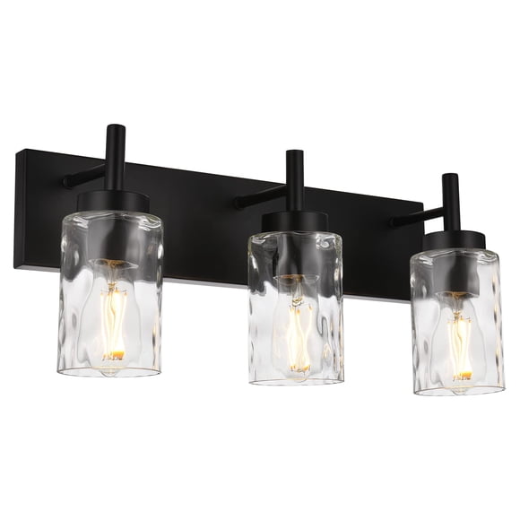 BONLICHT Luminaires de Vanité 3 Lumières Appliques Murales Modernes Éclairage Noir Lumières de Salle de Bain Montées au Mur avec Abat-Jour en Verre Martelé, Lumière Murale de Ferme pour Armoires à Miroir, Salle d'Eau, Coiffeuse