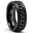 thumbnail image 1 of Men's Stainless Steel Curb Chain Link Spinner Fidget Ring Anxiety Band Black Blue 8MM, 1 of 4