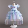 thumbnail image 2 of NiSHUIHAN Jolies Robes d'Été pour Femmes Enfants Robe Princesse en Tulle à Manches Courtes Bébé Fille Robe Nœud Bleu 150, 2 of 9