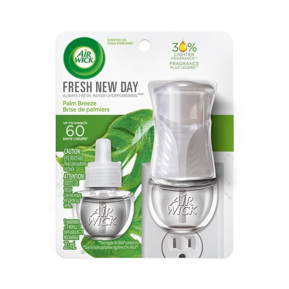 Air Wick Plug In Scented Oil Kit, Fresh New Day, Palm Breeze, 1 Warmer + 1 Refill