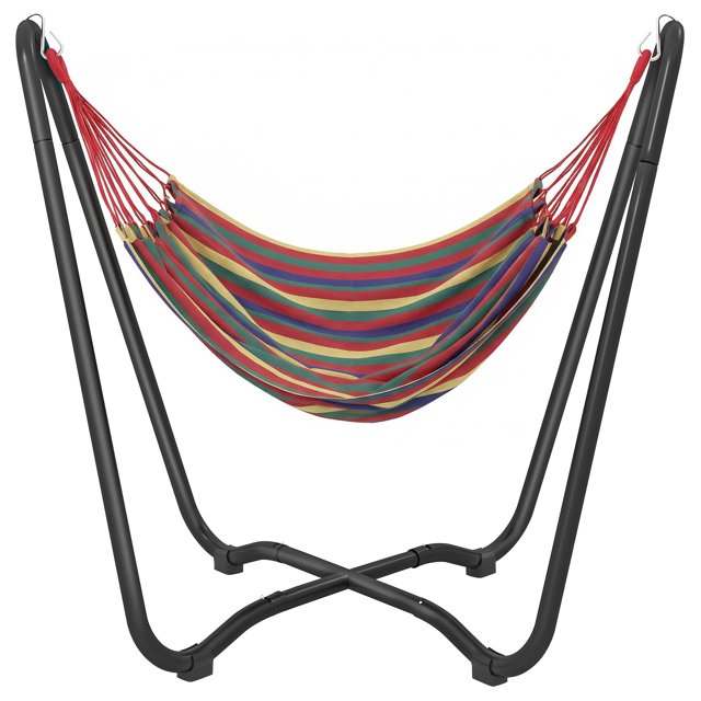 Outsunny Hamac de Patio avec Support, Lit Hamac d'Extérieur en Tissu avec Support, Multicolore
