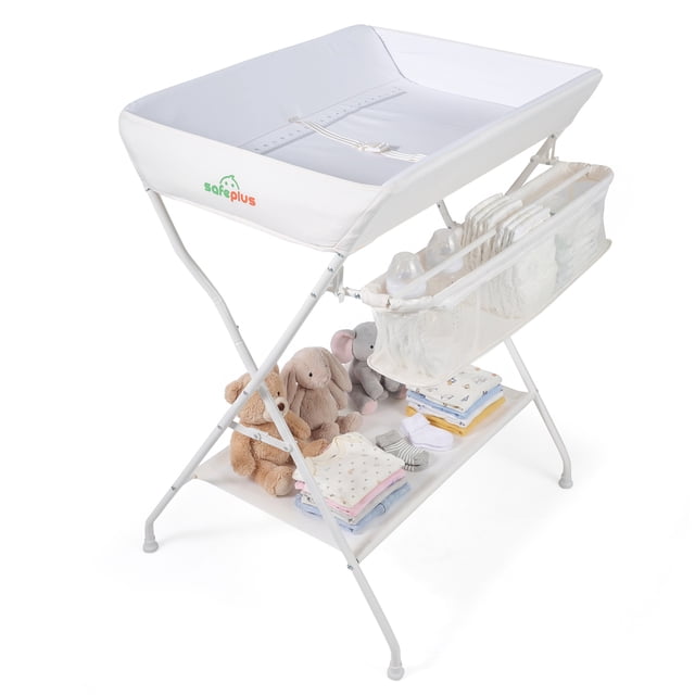 Costway Infant Baby Changing Table Folding Diaper Station Organizer with Storage Beige
