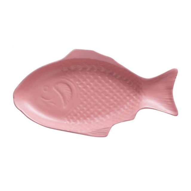 MasteelfCA 1PC Ceramic Tableware Creative Plate Fish Shaped Dish Storage Fish Pan for Restaurant Home Dinner (11inch, Pink)