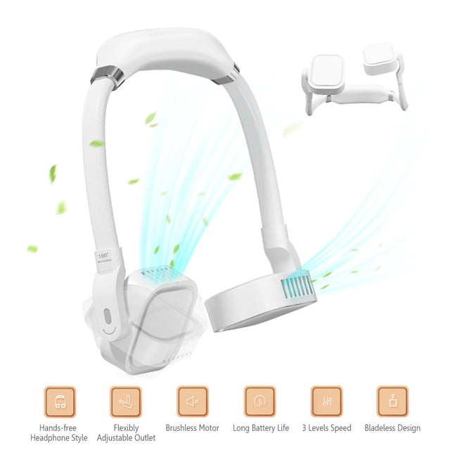 Labymos Portable Neck Fan Bladeless Wearable Cooling Head Fan 360 Degree Free Rotation Pipe 180