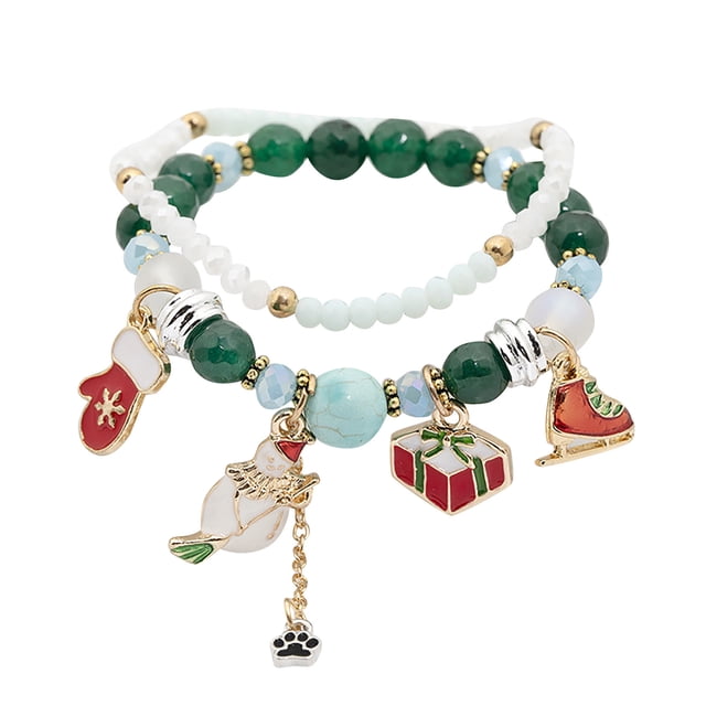 Christmas Gift Bell Snowman Double Elastic Bracelet Christmas Tree Santa Gift Hand String Beads